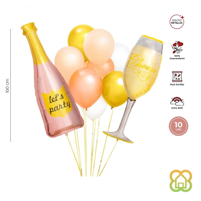 Set Globos Champagne Foil 10UD