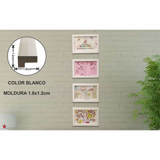 Marco colgante de madera blanca 10x15cm - 4 marcos