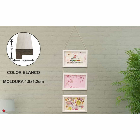 Marco colgante de madera blanca 10x15cm - 3 marcos