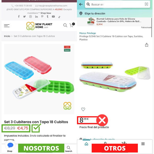 Set 3 Cubiteras con Tapa 18 Cubitos