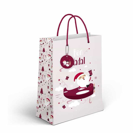 Bolsa papel M Rojo Bon Nadal 18x10x23cm