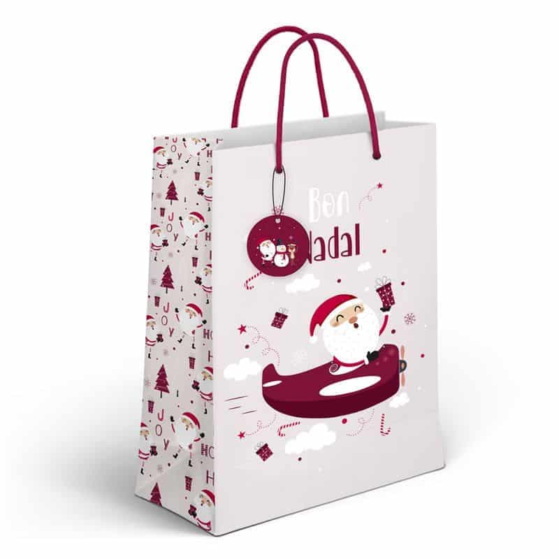 Bolsa papel L Rojo Bon Nadal 26x10x32cm