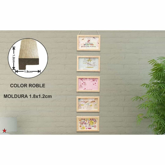 Marco colgante de madera 10x15cm - 5 marcos