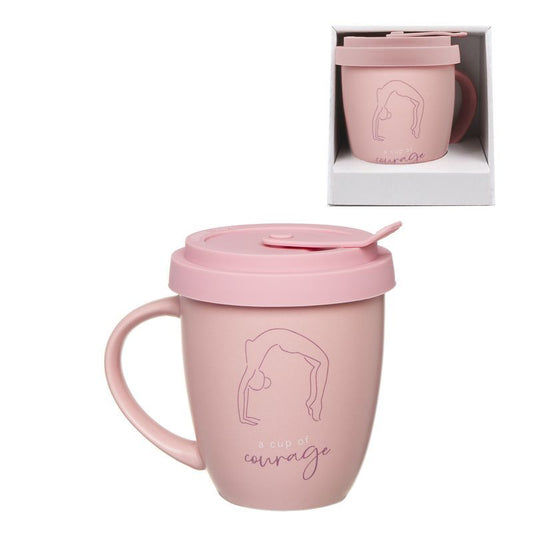 Mug 360ml tapa silicona "Yoga" rosa