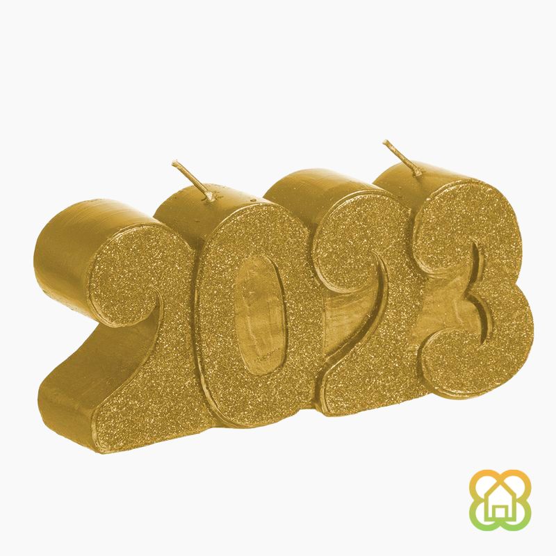 Vela Año Nuevo 2023 con Purpurina Dorado 8x8x9 cm