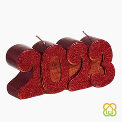 Vela Año Nuevo 2023 con Purpurina Rojo 8x8x9 cm