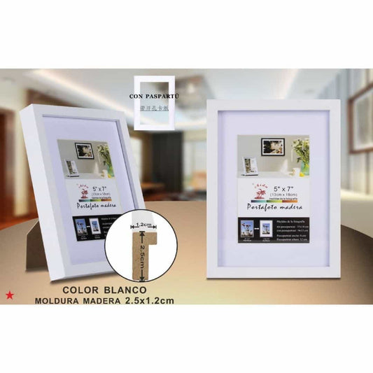 Portafoto de madera blanca 13x18cm