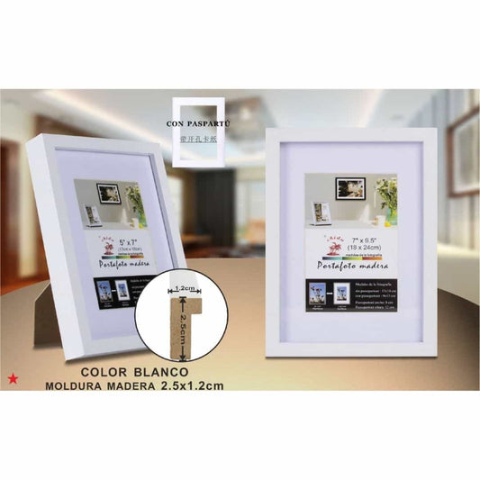 Portafoto de madera blanca 18x24cm