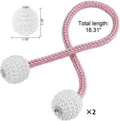 Lote de 2 cordones rosas de sujeción magnéticos para cortinas, decorados con perlas, para cortinas de ventana pequeñas, finas o transparentes