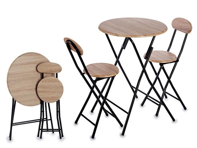 Set Mesa y dos Sillas Redondas Madera Negro