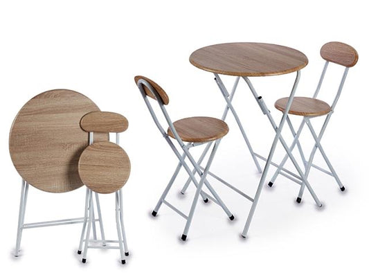 Juego Mesa y dos Sillas Redondas Madera Blanco 60 x 60 x 75 cm