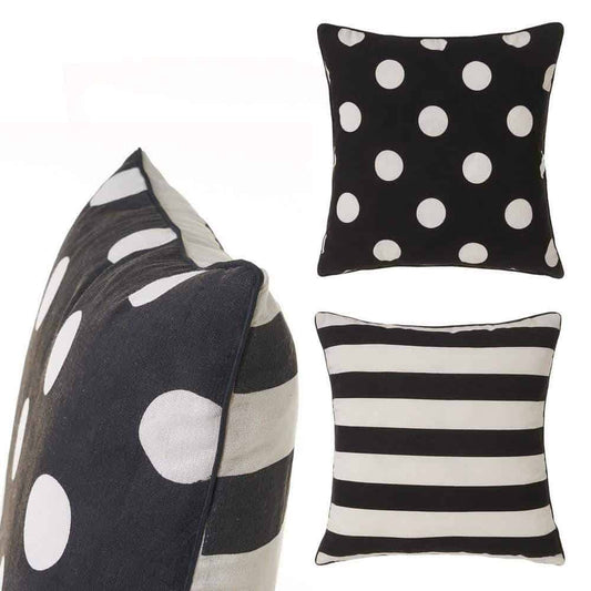 Cojín Doble Cara con Lunares y Rallas Negro 45 x 45cm