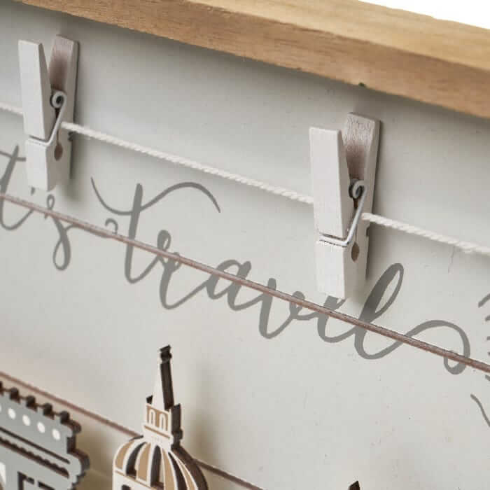 Portafotos con Pinzas Mdf/Paulownia 49x18x2,5 cm