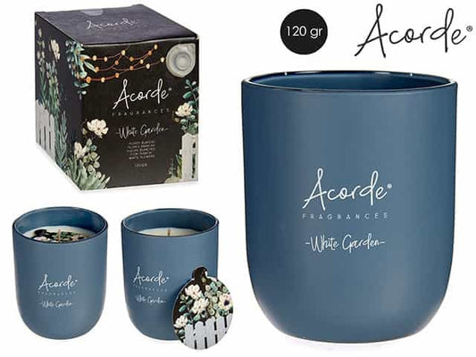 Vela en vaso decorado 120gr - Flores Blanca