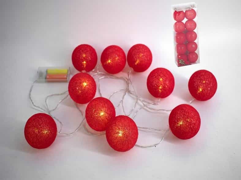 Guirnalda 10bolas rojas 6cm led cálido  