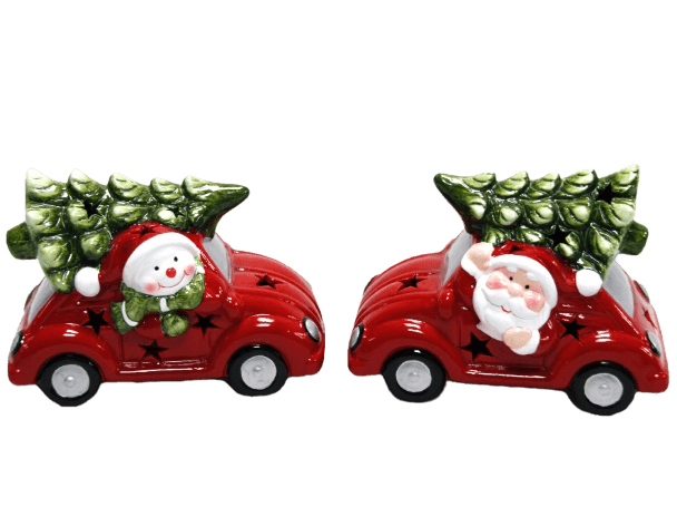 Set 2 Coche navidad c/figura 1 LED 19x9cm 2std