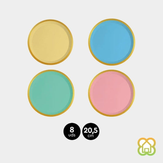 Plato con borde dorado 20,5cm [Disponible en varios colores]