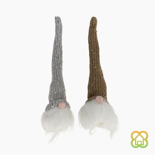 Gnomo 1LED Peludo Oro/Plata 26cm