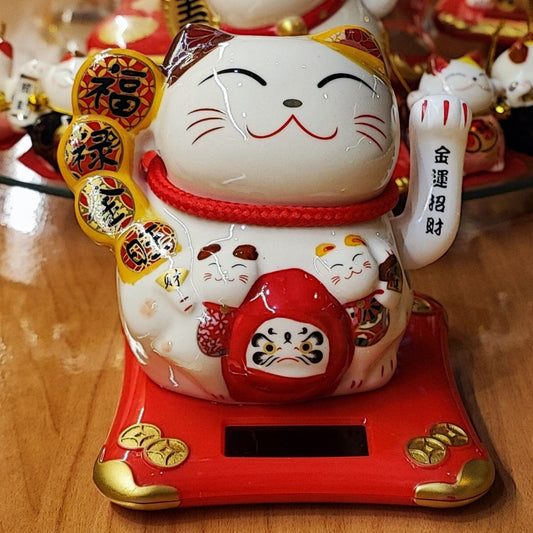 Gato de la suerte solar porcelana 11cm