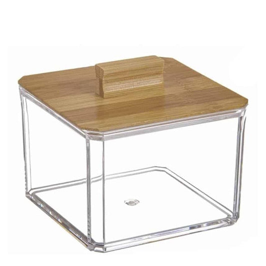 Organizador cosmetico cuadrado tapa bambú 8cm