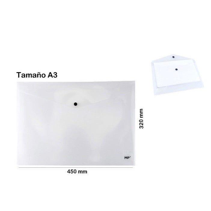 Carpeta sobre con botón A3 transparente MP