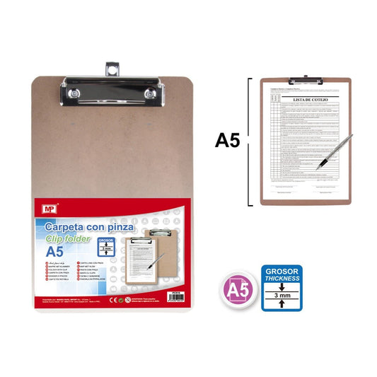Carpeta de madera con pinza A5 mp