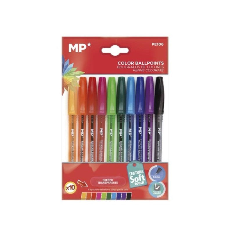 Bolígrafos 1mm 10 colores escritura suave