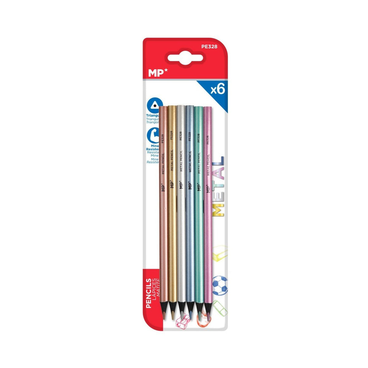 Pack 6 lápices de colores metalizados
