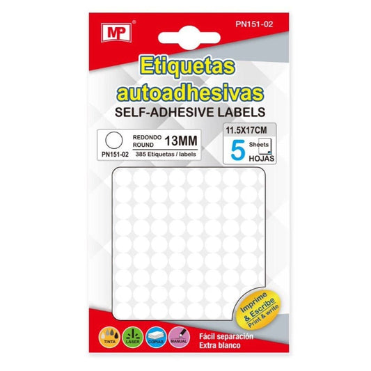 Etiquetas blancas adhesivas Ø13mm 385Uds
