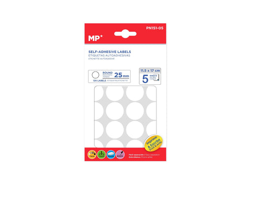Etiquetas blancas adhesivas Ø25mm 120Uds