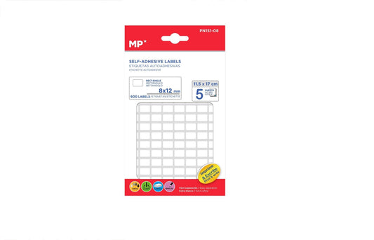 Etiquetas blancas adhesivas Ø8X12mm 600Uds