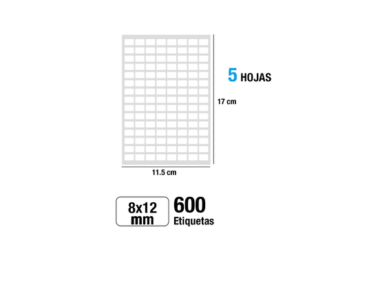 Etiquetas blancas adhesivas Ø8X12mm 600Uds