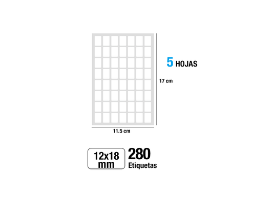 Etiquetas blancas adhesivas Ø12X18mm 280Uds