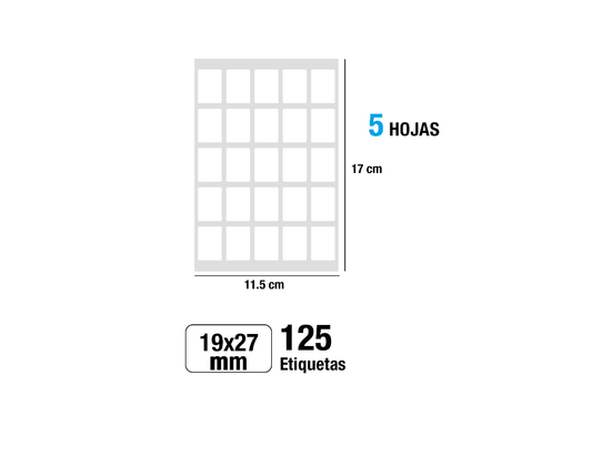 Etiquetas blancas adhesivas 19X27mm 125Uds