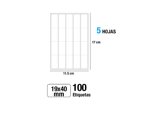 Etiquetas blancas adhesivas 19X40mm 100Uds
