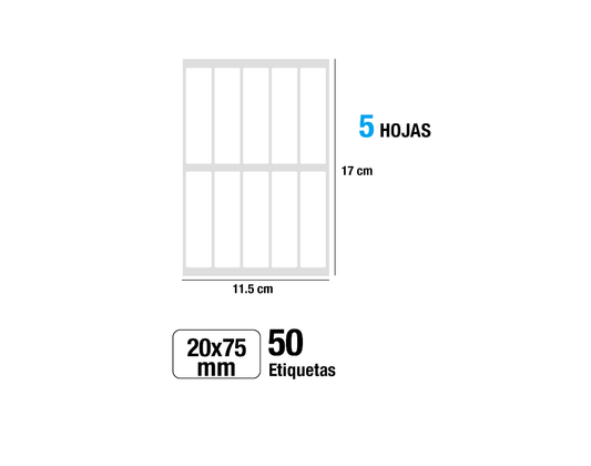 Etiquetas blancas adhesivas 20X75mm 50Uds