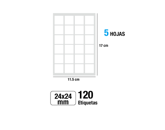 Etiquetas blancas adhesivas 24X24mm 120Uds