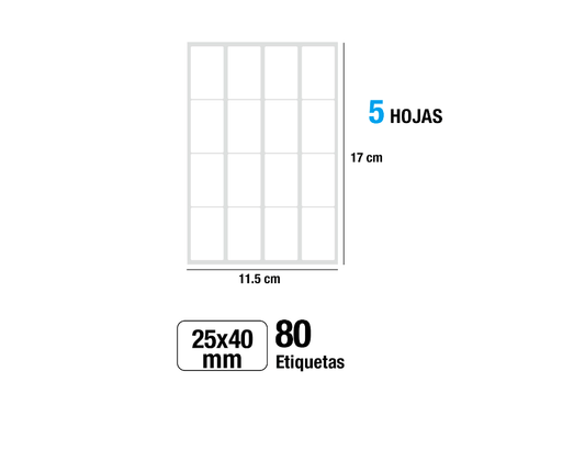Etiquetas blancas adhesivas 24X40mm 80Uds