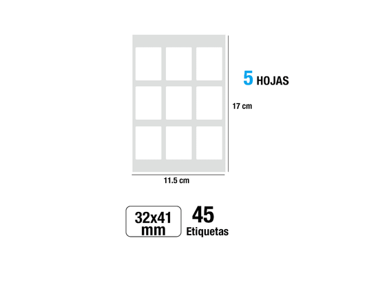 Etiquetas blancas adhesivas 32X41mm 45Uds