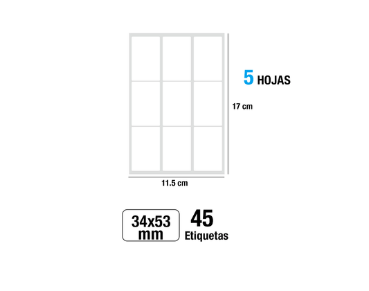 Etiquetas blancas adhesivas 34x53mm 45Uds