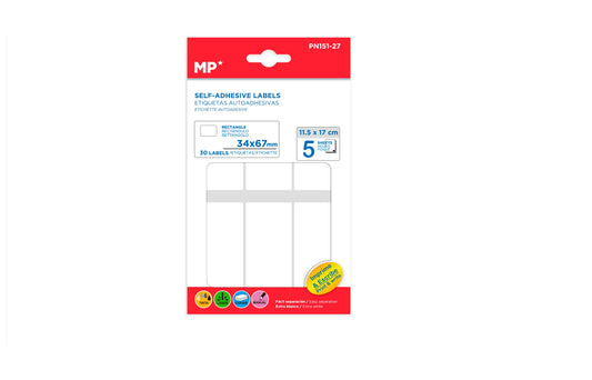 Etiquetas blancas adhesivas 34x67mm 30Uds