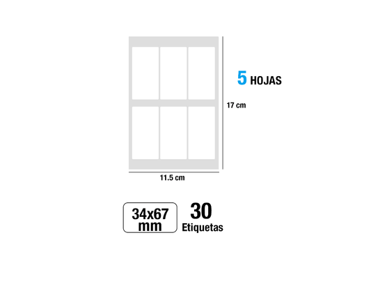 Etiquetas blancas adhesivas 34x67mm 30Uds