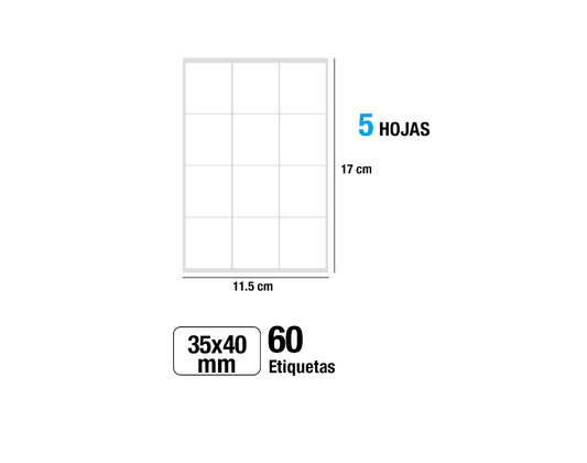 Etiquetas blancas adhesivas 35x40mm 60Uds