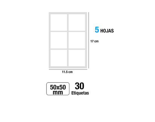 Etiquetas blancas adhesivas 50x50mm 30Uds