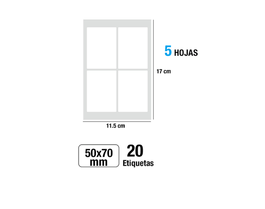 Etiquetas blancas adhesivas 50x70mm 20Uds