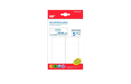 Etiquetas blancas adhesivas 53x82mm 20Uds