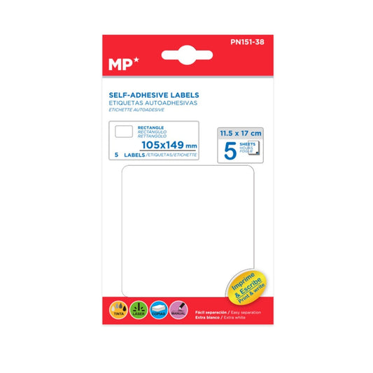 Etiquetas blancas adhesivas 105x149mm 5 hojas