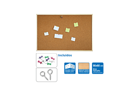 Pizarra corcho doble cara 90x60cm