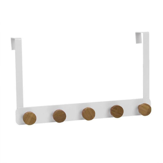 Perchero de Bambú y Metal Blanco con 5 Colgadores 33 x 7,5 x 20cm