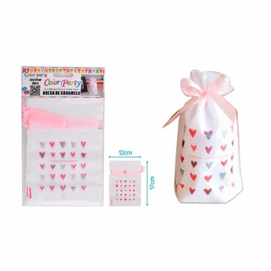 Bolsa caramelo con estampado de corazones 12x17cm 3pcs